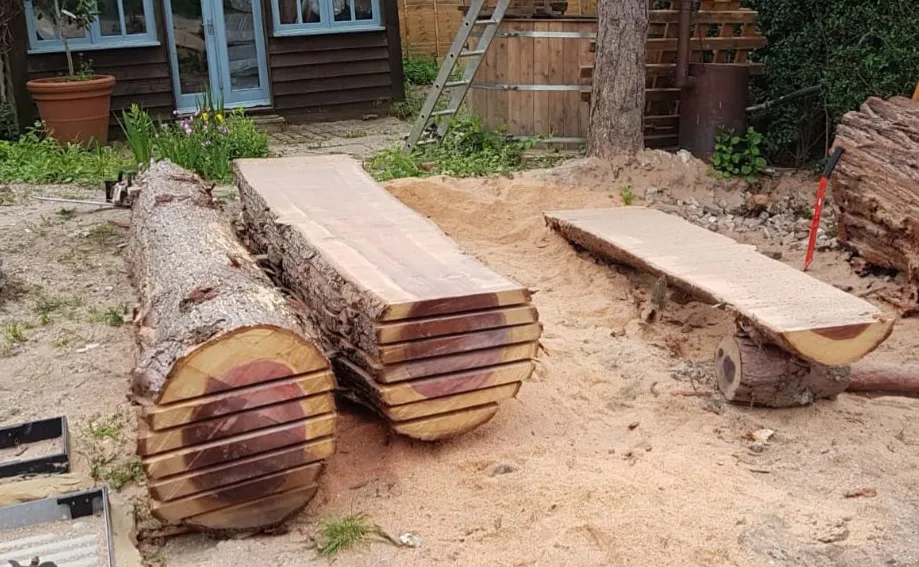 Finished chainsaw milled timber slabs
